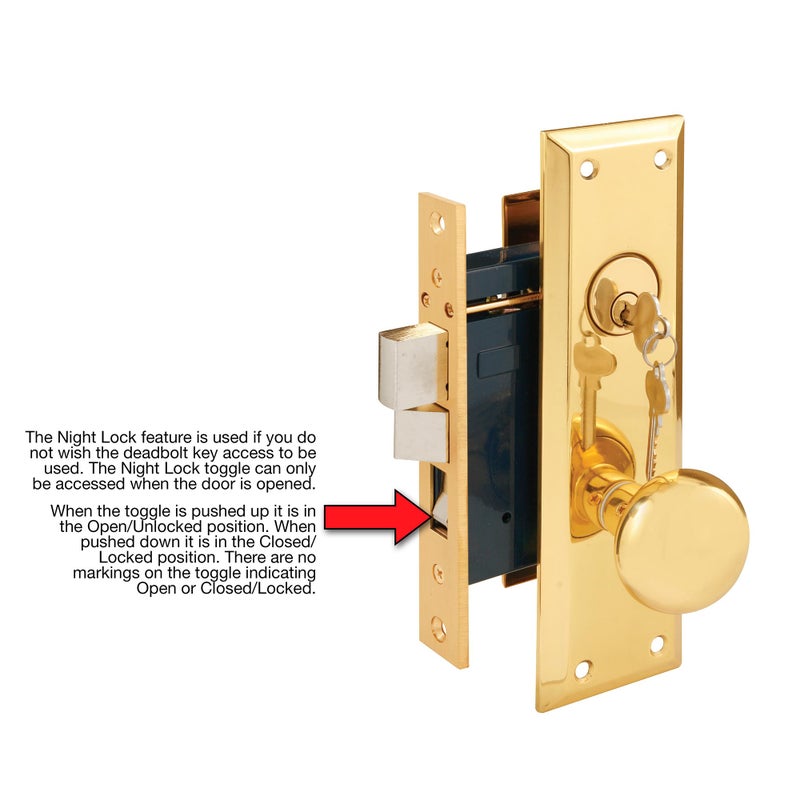 Segal SE 26010 Mortise Lock Set, Brass Right Hand, 2-1/2 In. Backset, Surface Mounted (Single Pack) - Image 3